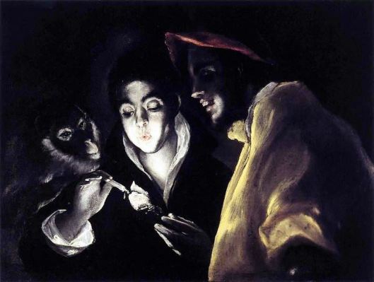 Allegory, Boy Lighting Candle in Company of Ape and Fool by El Greco